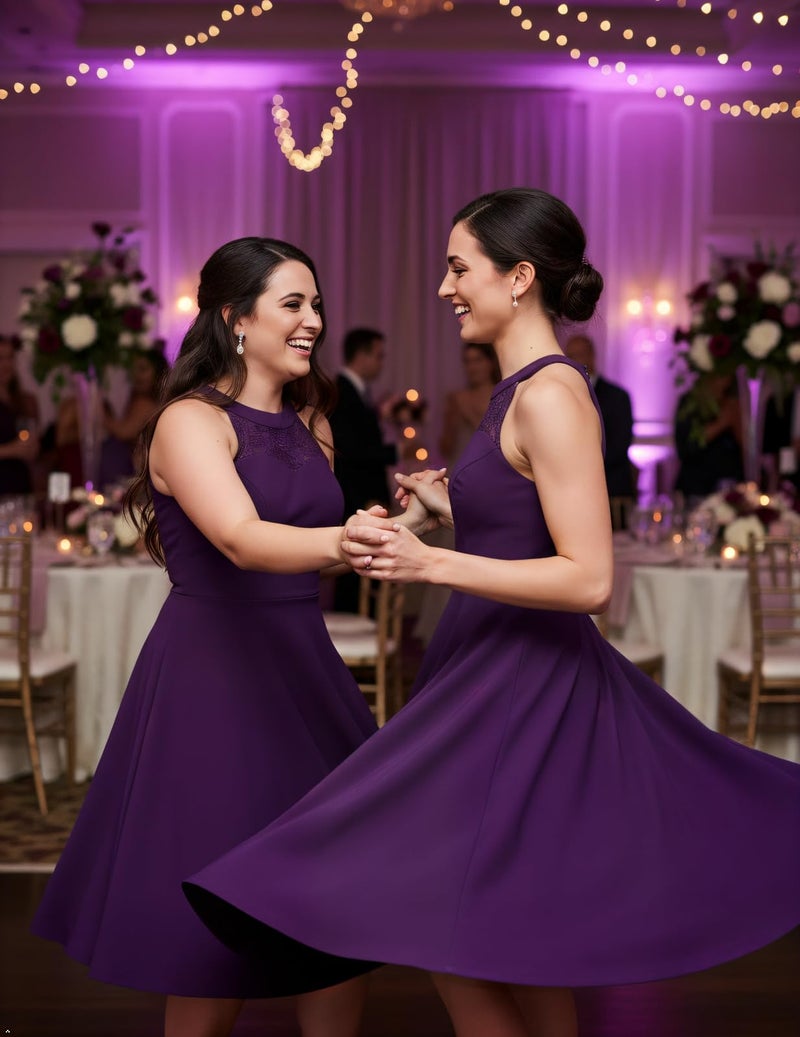 Bbonlinedress Purple Dress for Women Bridesmaid Wedding Guest Cocktail Short Prom Formal Swing Summer Dress Grape S - Image 4